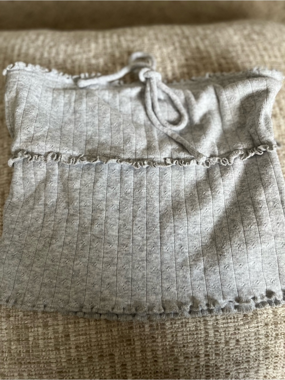 Xhilaration Heather Gray Ribbed Tube Top with Lettuce Trim